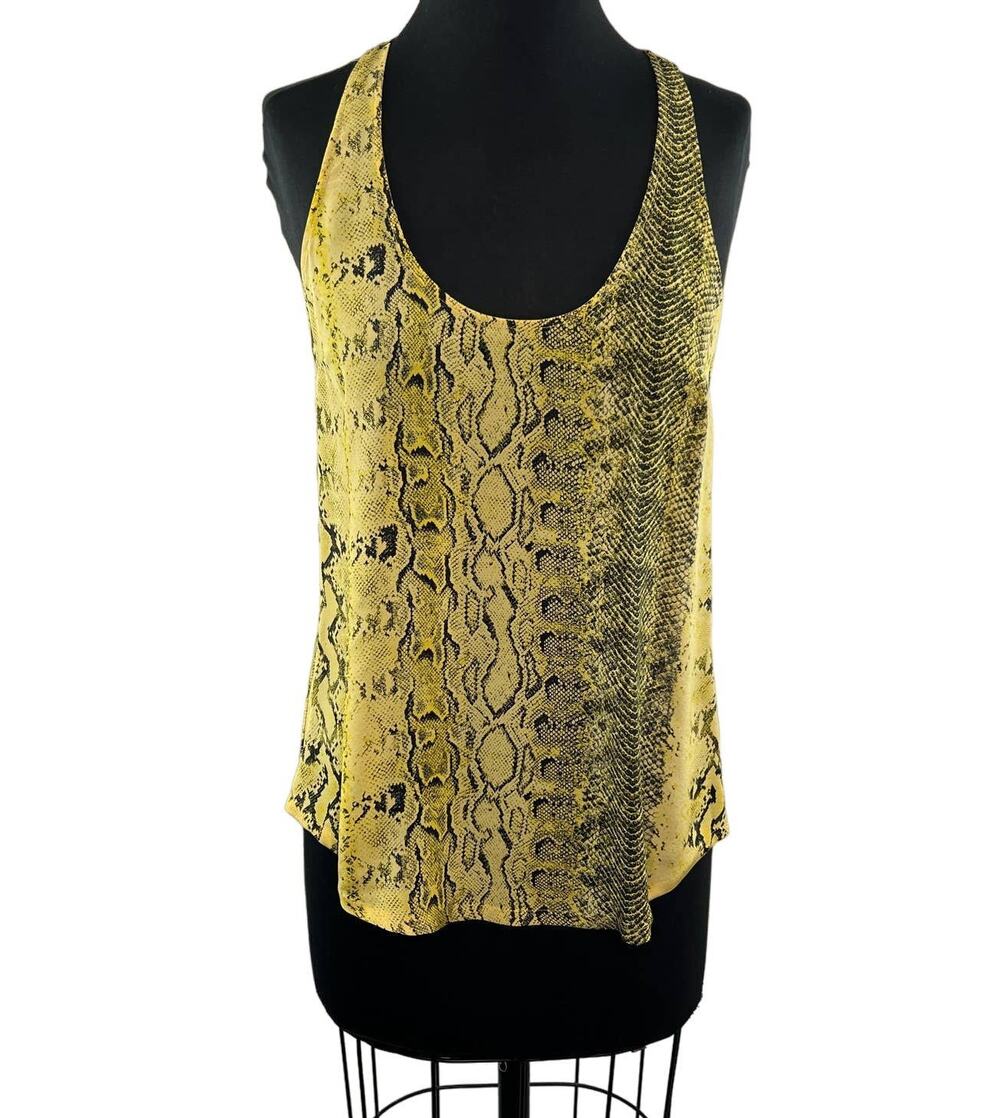 JOIE Black/Yellow Snakeskin Printed Silk Scoop Neck Tank Top Sleeveless Blouse S